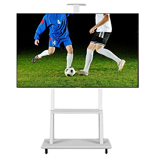 Weißer TV-Ständer für 65/60/55/50/32 Zoll Fernseher, mobiler Universal-TV-Wagen für Wohnzimmer/Schlafzimmer mit feststellbaren Rädern und Kamera-Aufbewahrungsregal Weißer TV-Ständer für 65/60/55/50/32 Zoll Fernseher, mobiler Universal-TV-Wagen für Wohnzimmer/Schlafzimmer mit feststellbaren Rädern und Kamera-Aufbewahrungsregal von AISNXOQI