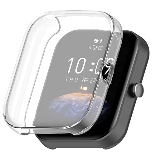 AISPORTS 2 Stück Bumper Case Kompatibel mit Amazfit Bip 3/3 Pro Displayschutzfolie, Weiches TPU Silikon Uhrengehäuse Stoßfest Kratzfest Vollständige Abdeckung Schutzhülle für Amazfit Bip 3/3 Pro von AISPORTS