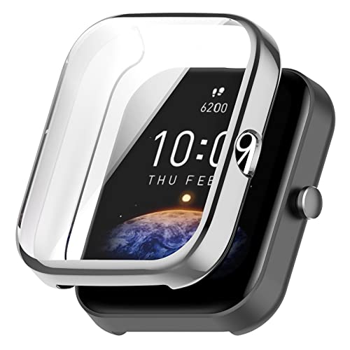 AISPORTS 2 Stück Bumper Case Kompatibel mit Amazfit Bip 3/3 Pro Displayschutzfolie, Weiches TPU Silikon Uhrengehäuse Stoßfest Kratzfest Vollständige Abdeckung Schutzhülle für Amazfit Bip 3/3 Pro von AISPORTS