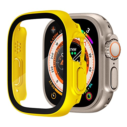 AISPORTS 2 Stück Uhrengehäuse Kompatibel mit Apple Watch Ultra Displayschutzfolie 49mm, Hart PC Bumper Case HD Klare gehärtete Glasfolie Kratzfeste Schutzhülle für Apple Watch Ultra 49mm von AISPORTS