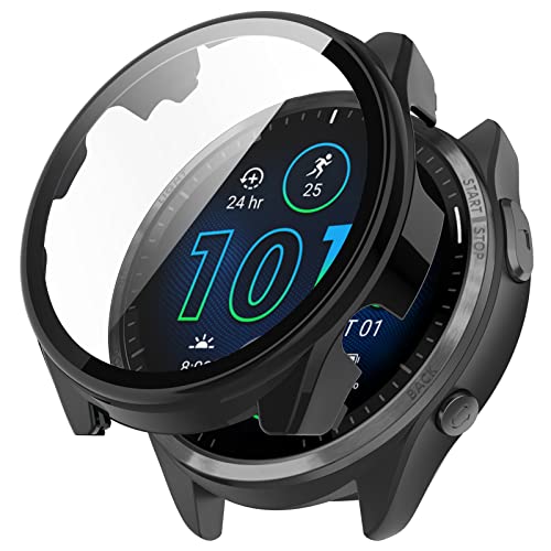 AISPORTS 2 Stück Uhrengehäuse Kompatibel mit Garmin Forerunner 965 Displayschutzfolie, Hart PC Stoßgehäuse HD-klares Gehärtetes Glas Vollständige Abdeckung Schutzhülle für Garmin Forerunner 965 von AISPORTS