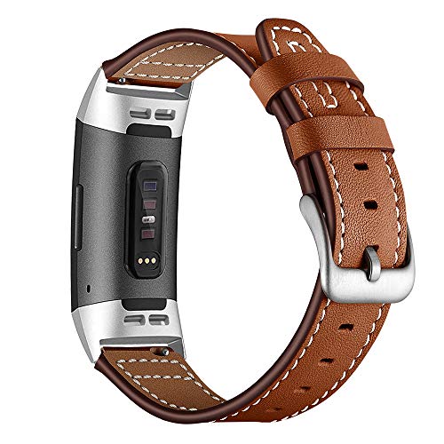 AISPORTS Kompatibel mit Fitbit Charge 3/Fitbit Charge 4 Armband für Damen Herren, Weiches Atmungsaktives Leder Sportarmband Metallschnallenarmband Ersatzarmband für Fitbit Charge 3/4 Fitness Tracker von AISPORTS