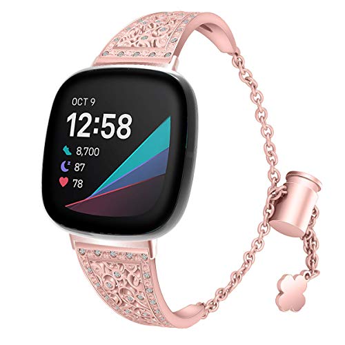 AISPORTS Kompatibel mit Fitbit Sense 2 Armband/Fitbit Versa 4 Armband für Frauen, Slim Crystal Bling Glitter Diamond Armband Metallschnalle Schmuckarmband Ersatzarmband für Fitbit Sense 2/Versa 4 von AISPORTS