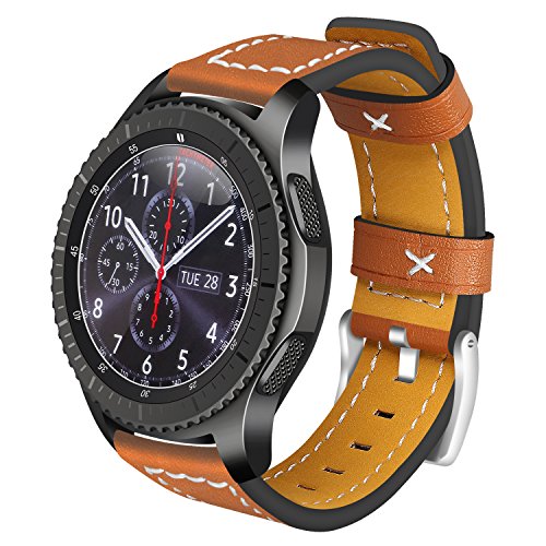 AISPORTS Kompatibel mit Samsung Galaxy Watch 46mm Armband Leder für Damen Herren, 22mm Schnellverschluss Uhrenarmband, Weiches Atmungsaktives Ersatzarmband für Samsung Galaxy Watch 3 45mm/Gear S3 von AISPORTS