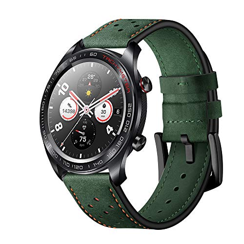 AISPORTS Leder Armband Kompatibel mit Samsung Galaxy Watch 46mm Armband für Damen Herren,22mm Weiches Atmungsaktives Leder Sportarmband Metallschnallenarmband Ersatzarmband für Galaxy Watch 3 45mm/S3 von AISPORTS