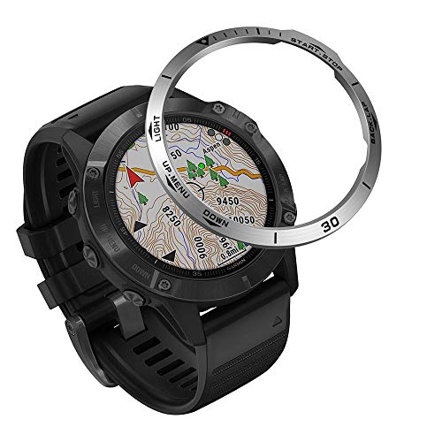 AISPORTS Lünette Styling Kompatibel mit Garmin Fenix 6X/Fenix 6X Pro Lünettenring, Lünette Selbstklebende Abdeckung Kratzschutz Edelstahl Metalllünettenschlaufe für Fenix 6X/Fenix 6X Pro von AISPORTS