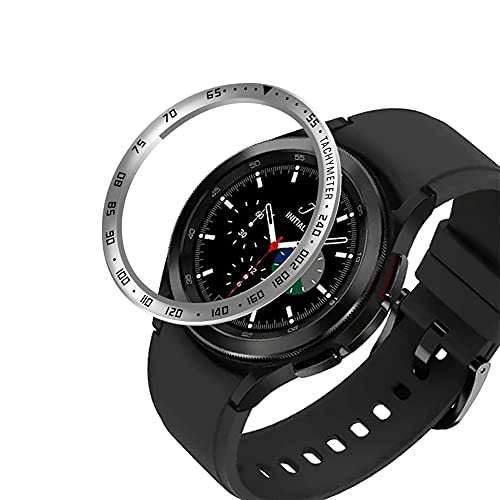 AISPORTS Lünettenring Kompatibel mit Samsung Galaxy Watch 4 Classic 46mm Lünettenschlaufe,Selbstklebende Abdeckung,Kratzfeste Edelstahl Metalllünette Schutzhülle für Samsung Galaxy Watch4 Classic 46mm von AISPORTS