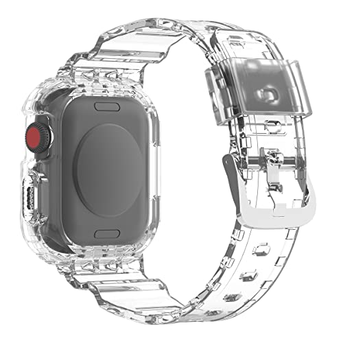 AISPORTS Silikonband Kompatibel mit Apple Watch Strap 41mm mit Bumper Case, Crystal Transparent Clear Soft TPU Silikon Rugged Armor Shell Schutzhülle mit Strap für iWatch Series 7 41mm von AISPORTS