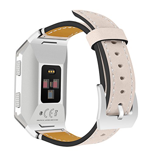 Fitbit Ionic Uhrenarmband, AISPORTS Fitbit Ionic Lederarmband Smart Watch Band Ersatz Band mit Metall-Armband Schnalle Schließe Handgelenk Band für Fitbit Ionic Fitness Zubehör Matte Apricot von AISPORTS