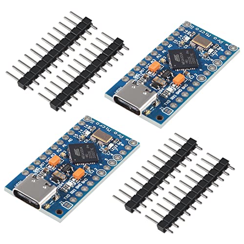 AITRIP 2PCS Pro Micro ATmega32U4 5V 16MHz Typ-C-Entwicklungsmodulplatine mit 2-reihiger Stiftleiste Kompatibel mit arduino Leonardo Ersetzen Sie Pro Mini von AITRIP