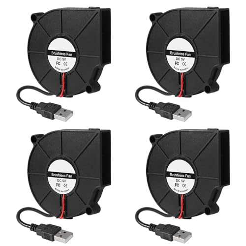 AITRIP 4 Stück DC 5V USB Lüfter 75 x 75 x 15 mm bürstenloser Lüfter 120 mm Kugellagerlüfter für 3D-Drucker PC CPU Computergehäuse Lüfter Kühler von AITRIP