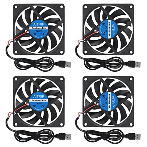 AITRIP 4PCS 80mm 5V USB 0,25A 80 mm 80 x 10 mm 8 cm bürstenloser DC USB Anschluss Computer Kühler Lüfter von AITRIP