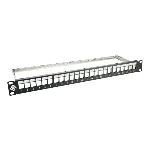 AIXONTEC® Keystone Patch Panel 24 Port/1HE geschirmt, Schwarz mit Kabelaufhängung und Erdungsdraht von AIXONTEC