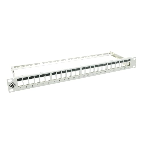 AIXONTEC® Keystone Patch Panel 24 Port/1HE geschirmt Grau mit Kabelaufhängung und Erdungsdraht von AIXONTEC