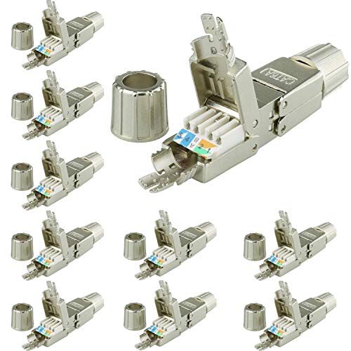 AIXONTEC 10 Stück Cat.6A LAN Netzwerk Verbindungsmodul Koppler LSA Adapter für Cat.7 LAN Ethernet Kabel geschirmt Netzwerk Verbinder mit metallischer Kabelverschraubung geeignet für CAT 6 cat. 6a von AIXONTEC