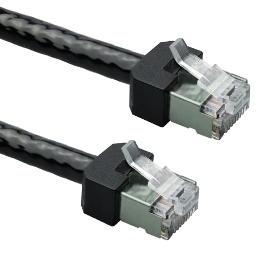 AIXONTEC 10 x 0,2m Outdoor kurzer RJ45 Stecker Netzwerkkabel Cat.7 S FTP Rohkabel Schwarz HIGH SCREEN FLEX Ethernet LAN Patchkabel 10 Gigabit Außenbereich Industrie Kabel UV-Beständig von AIXONTEC