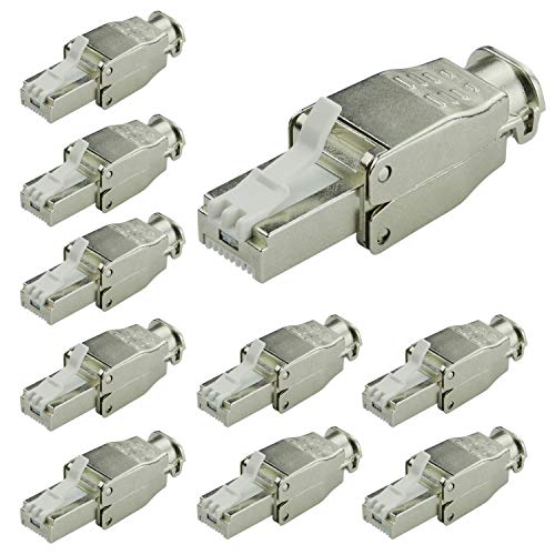 AIXONTEC 10x CAT 6A feldkonfektionierbar RJ45 LAN Stecker werkzeuglos für CAT 7 Verlegekabel Crimp-Steckerverbinder für CAT.5 / CAT.6 / CAT.6A / CAT.7 / CAT.7A Installtionskabel Monatgevideo von AIXONTEC