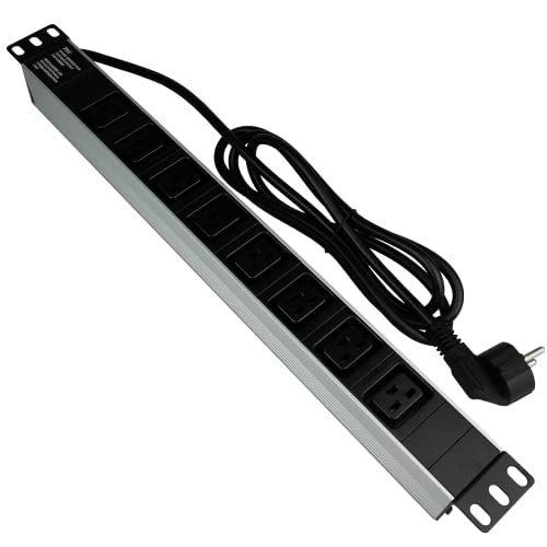 AIXONTEC 19“ PDU 1 HE Steckdosenleiste Rack Einbau Server Netzwerkschrank 8 x C19 Buchse Steckerleiste mit 2 Meter Kabel Schukostecker VDE CE ROHS 16A 250 V Power Distribution Unit von AIXONTEC