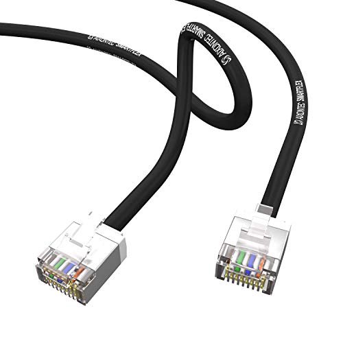 AIXONTEC 2 Stück 0,3 m Cat6 Gigabit Netzwerkkabel geschirmt schwarz dünnes lan kabel 4,0 mm Kabeldurchmesser RJ45 Patchkabel flexible FTP Ethernet Cable 250 MHz CAT 5e 6 7 Router Switch von AIXONTEC