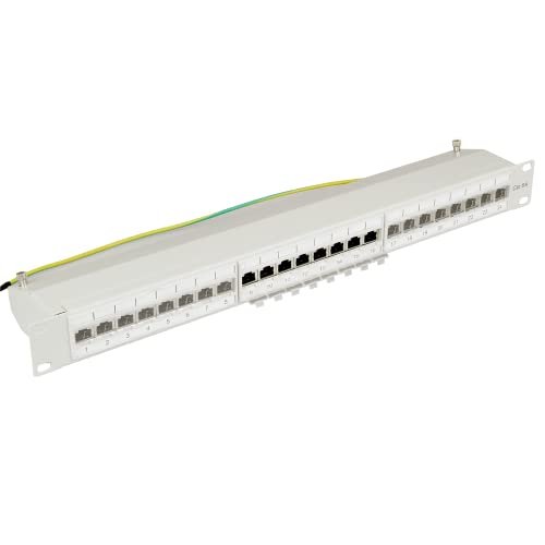 AIXONTEC 24 Port 19 ‘‘ Zoll RJ45 Cat.6A Patchpanel 1 HE Patchfeld Cat.6A geschirmt 10 Gigabit Ethernet LAN Verbinder für Cat.7 Cat.6 Grau mit Kabelmanagement Netzwerkabel LAN Kabel von AIXONTEC