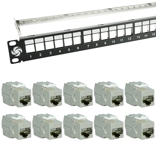 AIXONTEC 24 Port Patchpanel Patchfeld als Set 12x Keystone Module Cat.6A Werkzeuglos Buchse Ethernet LAN Verbinder für Cat.7 Cat.6 Schwarz Kabelmanagement Netzwerkabel LAN Kabel von AIXONTEC