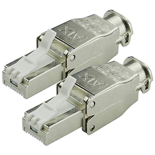 AIXONTEC 2x CAT 6A feldkonfektionierbar RJ45 LAN Stecker werkzeuglos für CAT 7 Verlegekabel Crimp-Steckerverbinder für CAT.5 / CAT.6 / CAT.6A / CAT.7 / CAT.7A Installtionskabel Monatgevideo von AIXONTEC