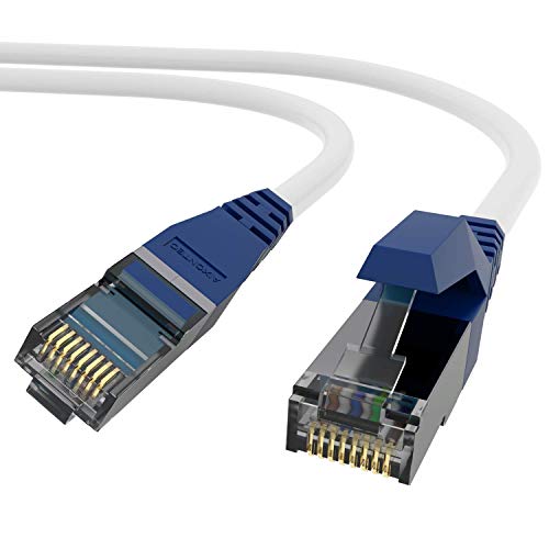 AIXONTEC 6m Netzwerkkabel Weiß, Cat 7 S FTP Rohkabel LEONI MegaLine F6-90 Ethernet LAN DSL Daten Kabel, RJ45 Modular Stecker Marine-Blau Patchkabel 10Gigabit, kompatibel CAT.5e CAT6 CAT 6A von AIXONTEC