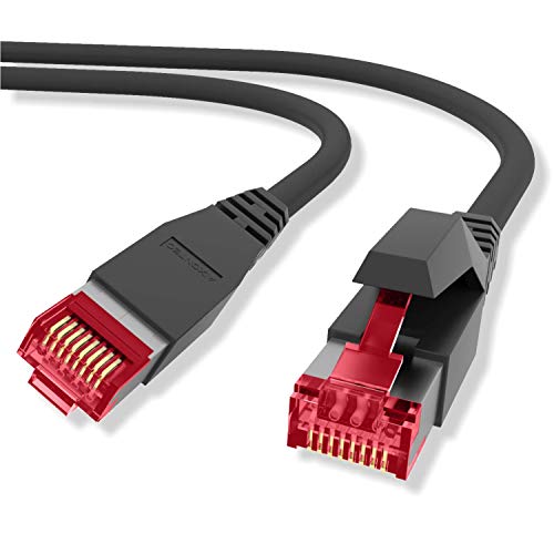 AIXONTEC 6m Netzwerkkabel aus CAT 7 S/FTP Rohkabel in Deutschland produziert Ethernet Kabel Netzwerkkabel Schwarz | RJ45 Patchkabel 10 Gbits/S | kompatibel zu CAT.5e / CAT.6 / CAT 7 Lankabel von AIXONTEC