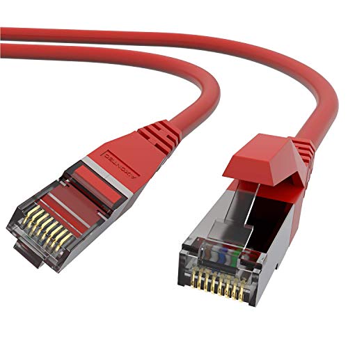 AIXONTEC 8m CAT 6 Netzwerkkabel Rot, Ethernet Gigabit Lan Kabel, RJ45 Stecker Patchkabel geschirmt, DSL Lankabel Gbits, kompatibel zu CAT.5e / CAT.6 / CAT 6A CAT 7, Draka UC 400 Rohkabel von AIXONTEC