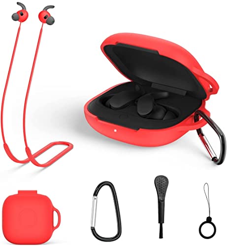 AIYAAIYA Schutzhülle für Beats Fit Pro [5 in 1] Zubehörset Stoßfeste, Kratzfeste Silikonhülle für Beats Fit Pro 2021 mit Schlüsselanhänger / Anti-Lost-Gurt / Silikonring / Bürste (Rot) von AIYAAIYA