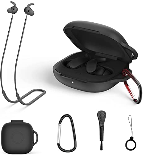 AIYAAIYA Schutzhülle für Beats Fit Pro [5 in 1] Zubehörset Stoßfeste, Kratzfeste Silikonhülle für Beats Fit Pro 2021 mit Schlüsselanhänger / Anti-Lost-Gurt / Silikonring / Bürste (Schwarze) von AIYAAIYA