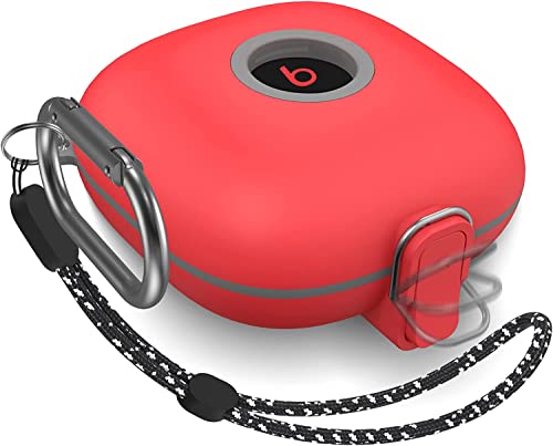 Hülle für Beats Fit Pro: AIYAAIYA Stoßfest Schutz-hülle Kompatibel mit Beats Fit Pro 2021 Earbuds Armor mit Schloss Anti-Lost Lanyard Schlüsselanhänger (Rot) von AIYAAIYA