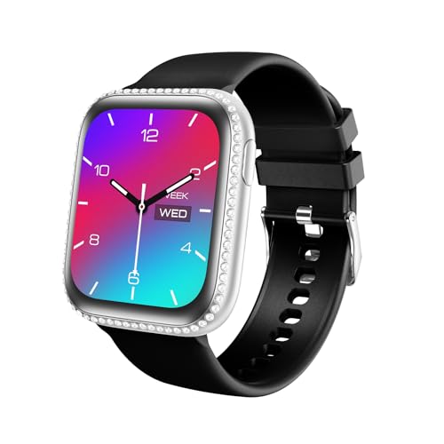 Smartwatch für Damen mit Telefonfunktion, 1,75" AMOLED Touchscreen Fitnessuhr Multi Trainingsmodi IP68 Wasserdicht Fitness Tracker mit Schlafmonitor für iOS Android (Schwarzes Band+Silberner Uhr) von AIYAAIYA