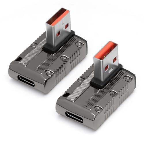 AIYEEN 10 Gbit/s USB 3.1 Adapter 90 Grad (2er-Pack), Links- und rechtswinkliger USB 3.1-Stecker auf USB-C-Buchse, Konverter-Extender, 120 W Schnelllade-OTG-Anschluss für PC, Laptop, Auto-USB und mehr von AIYEEN
