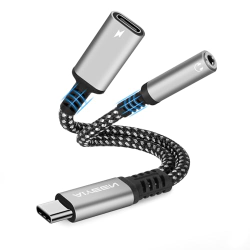 AIYEEN 2-in-1 USB C auf 3,5 mm Kopfhörer- und Ladegerät-Adapter, USB C PD 3.0 Schnellladeanschluss auf Aux-Audio-Buchse und 60 W Schnellladung, kompatibel mit Google Pixel, Samsung Galaxy (grau) von AIYEEN