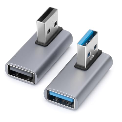 AIYEEN 90-Grad-USB3.0-Adapter (2er-Pack), linkswinkliger und rechtwinkliger 3.0-USB-A-Stecker auf Buchse-Konverter-Extender für PC, Laptop, USB-A-Ladegerät, Powerbank, USB3.0-Erweiterungsadapter von AIYEEN