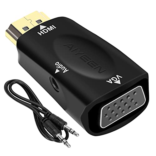 AIYEEN HDMI auf VGA Adapter, 1080p HDMI Stecker auf VGA Buchse, Adapter mit 3,5mm Audio Klinkenkabel Kompatibel mit Monitor, Laptop, Computer, Projektor, HDTV, Chromebook und mehr (Schwarz) von AIYEEN