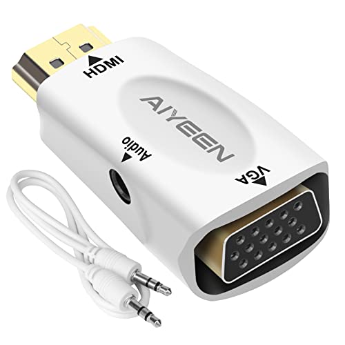 AIYEEN HDMI auf VGA Adapter, 1080p HDMI Stecker auf VGA Buchse, Adapter mit 3,5mm Audio Klinkenkabel Kompatibel mit Monitor, Laptop, Computer, Projektor, HDTV, Chromebook und mehr (Weiß) von AIYEEN