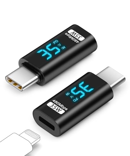 AIYEEN LED-Stromanzeige für Lightning-auf-USB-C-Adapter, 35 W PD-Schnellladung für iPhone 15 Pro Plus Max und Datenübertragung, für Lightning-Buchse auf USB-Typ-C-Stecker-Adapter, für Samsung von AIYEEN