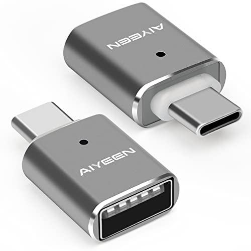 AIYEEN USB C auf USB Adapter (2 Stück), USB C Stecker auf USB 3.0 Buchse Adapter OTG Konverter Kompatibel mit MacBook Pro 2019/2018/2017, MacBook Air 2018 und mehr Typ-C Geräten, Grau von AIYEEN