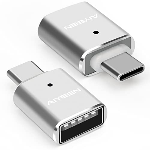 AIYEEN USB C auf USB Adapter (2 Stück), USB C Stecker auf USB 3.0 Buchse Adapter OTG Konverter Kompatibel mit MacBook Pro 2019/2018/2017, MacBook Air 2018 und mehr Typ-C Geräten, Silber von AIYEEN