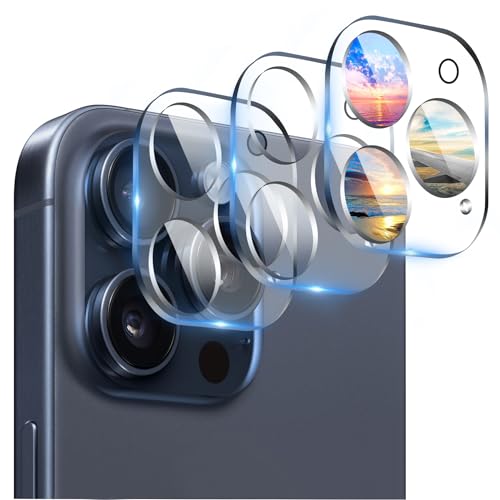 AIYEEN Kameraobjektivschutz (3er-Pack), kompatibel mit iPhone 15 Pro 6,1 Zoll und iPhone 15 Promax 6,7 Zoll, Kameraobjektivschutz, 9H gehärtetes Glas, HD-klar, kratzfest [Nachtaufnahmen] von AIYEEN