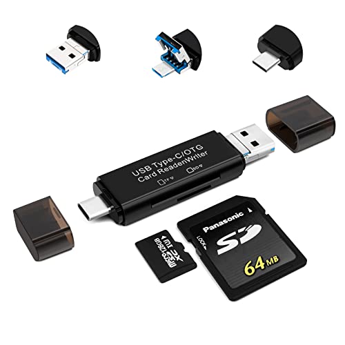 SD Kartenleser, AIYEEN 5-in-1 Micro/USB C/USB 2.0 Portable Dual Slot OTG Adapter Speicher SD Kartenleser für TF SDXC Micro SD Micro SDHC Karte Kompatibel mit Laptop, Galaxy S21(Schwarz) von AIYEEN