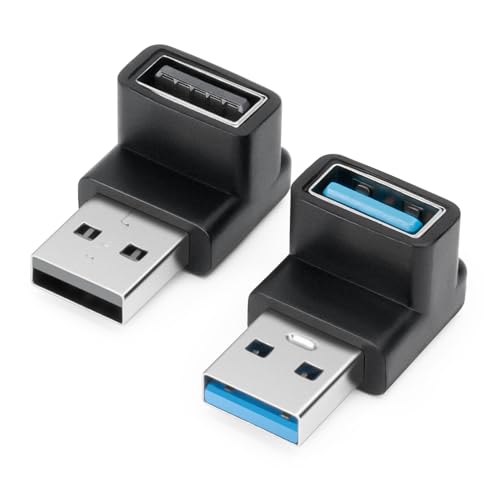 USB 3.0-Adapter 90 Grad (2 Stück), Aufwärtswinkel und Abwärtswinkel 90 Grad USB 3.0 Typ A Stecker auf USB-A Buchse Adapter USB 3.0 Winkelkupplungsadapter, Schnellladekonverter OTG (USB 3.0 Up Down) von AIYEEN