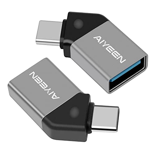 USB C auf USB Adapter (2 Stück), 45 Grad USB C Stecker auf USB 3.0 Buchse Adapter OTG Konverter Kompatibel mit MacBook Pro 2019/2018, Samsung und mehr USB-C Geräten, Grau von AIYEEN