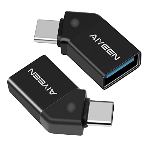 USB C Auf USB Adapter (2 Stück), 45 Grad Stecker Auf 3.0 Buchse OTG Konverter Kompatibel Mit MacBook Pro 2019/2018, Samsung Und Mehr C-Geräten, Schwarz von AIYEEN