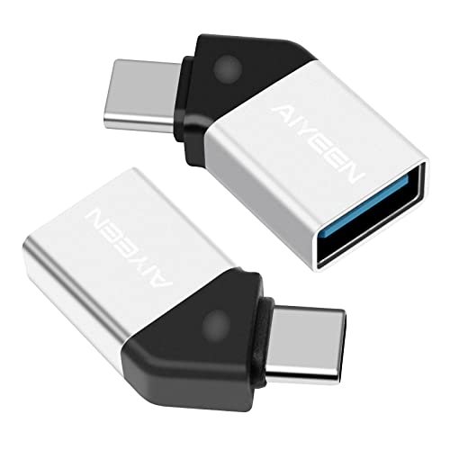 USB C auf USB Adapter (2 Stück), 45 Grad USB C Stecker auf USB 3.0 Buchse Adapter OTG Konverter Kompatibel mit MacBook Pro 2019/2018, Samsung und mehr USB-C Geräten, Silber von AIYEEN