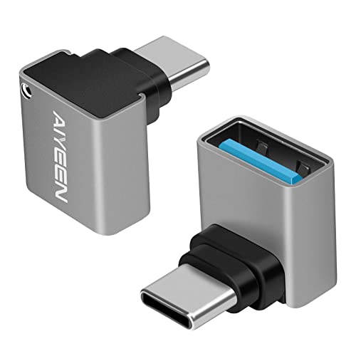 USB C auf USB Adapter (2 Stück), 90 Grad USB C Stecker auf USB 3.0 Buchse Adapter OTG Konverter Kompatibel mit MacBook Pro 2019/2018, Samsung und mehr USB-C Geräten, Grau von AIYEEN
