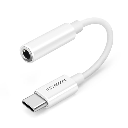 Verbesserter USB-C-auf-3,5-mm-Klinken-Kopfhörer-Adapter, USB-C-auf-Aux-Kopfhörer-Audio-Adapter, DAC-Kopfhörer-Adapter, kompatibel mit iPhone 15-Serie, Samsung, Pixel, iPad, MacBook (weiß) von AIYEEN