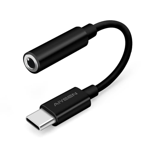 Verbesserter USB-C-auf-3,5-mm-Klinken-Kopfhöreradapter, USB-C-auf-Aux-Kopfhörer-Audio-Adapter, DAC-Kopfhörer-Adapter, kompatibel mit iPhone 15-Serie, Samsung, Pixel, iPad, MacBook (schwarz) von AIYEEN